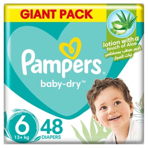 Pampers Baby-Dry Taped Diapers With Aloe Vera Lotion  Size 6 (13+kg) 48 Diapers