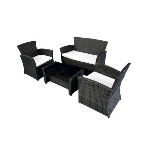 Carrefour D-Malibu Wicker Coffee Table With Chair Set Grey Pack of 4