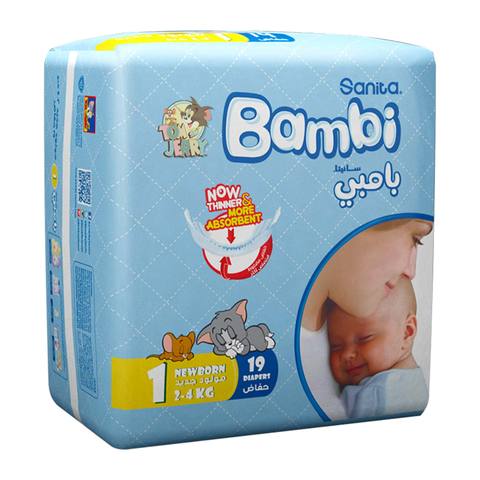 اشتري سانيتا بامبي حفاضات العبوة العادية - حجم 1، المولود الجديد، 2-4 كيلو، 19 حفاض في السعودية